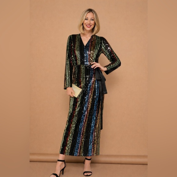 chinese dress ladies Magical Night Sequin Wrap Maxi Dress: Champagne